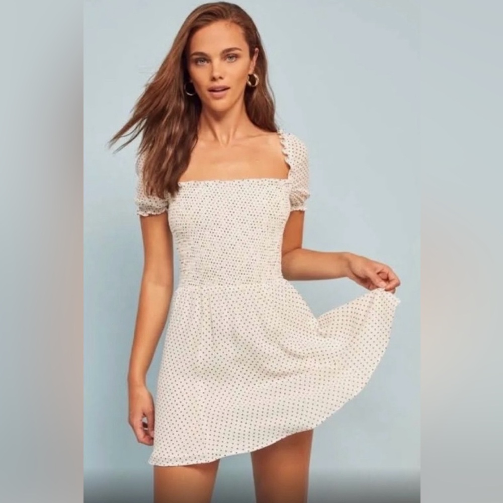 Reformation White Polka Dot Mini Dress